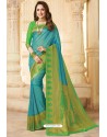 Sky Blue Silk Jacquard Work Designer Saree