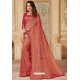 Crimson And Gold Silk Jacquard Work Designer Saree