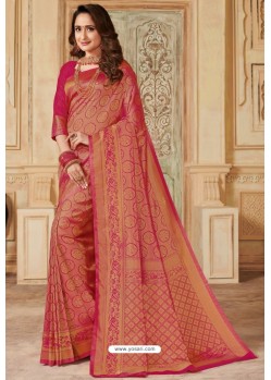 Crimson And Gold Silk Jacquard Work Designer Saree