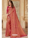 Crimson And Gold Silk Jacquard Work Designer Saree