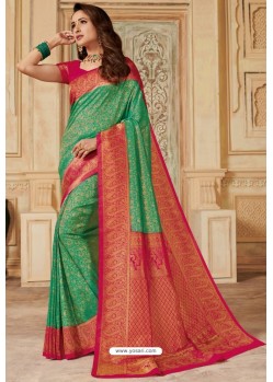 Jade Green Silk Jacquard Work Designer Saree