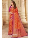 Tomato Red Silk Jacquard Work Designer Saree