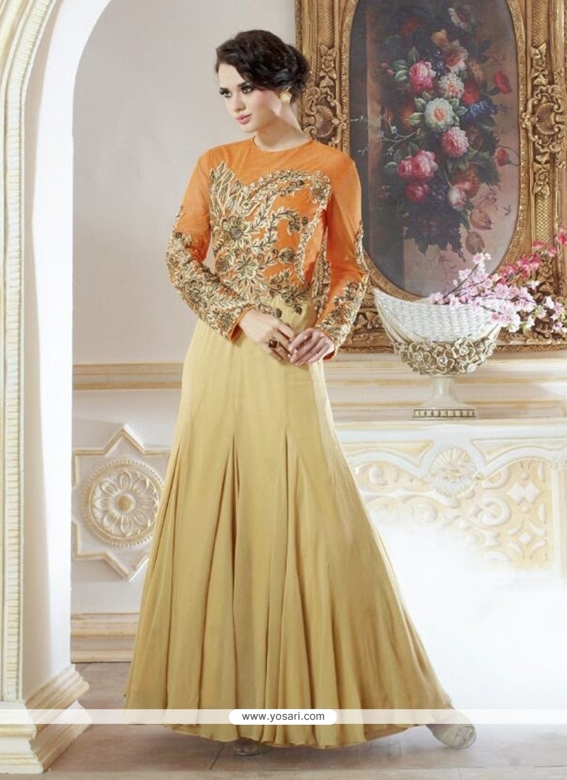 Awesome Cream Georgette Designer Gown