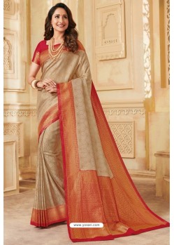 Beige Silk Jacquard Work Designer Saree