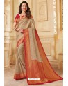 Beige Silk Jacquard Work Designer Saree