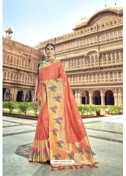 Dark Peach Silk Designer Traditional Saree