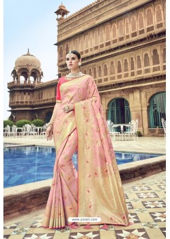 Baby Pink Silk Designer Traditional Saree