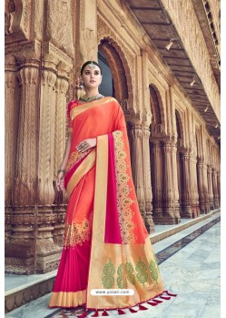 Orange Silk Designer Traditional Saree