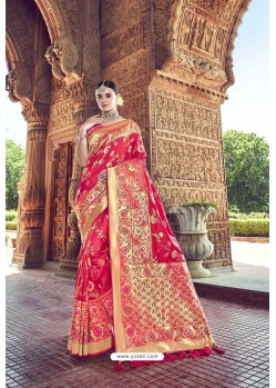 Elegant Crimson Silk Designer Traditional Saree