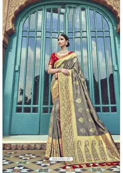 Taupe Silk Designer Traditional Saree