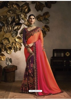 Multi Colour Heavy Zari Embroidered Designer Saree