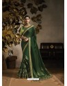 Dark Green Heavy Zari Embroidered Designer Saree