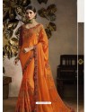 Orange Heavy Zari Embroidered Designer Saree