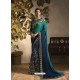 Teal And Blue Heavy Zari Embroidered Designer Saree