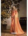 Light Orange Heavy Zari Embroidered Designer Saree