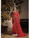 Crimson Heavy Zari Embroidered Designer Saree