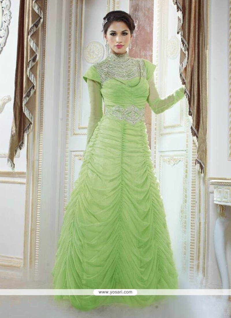 Lovely Green Georgette Designer Gown