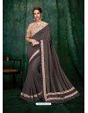 Carbon Silk Georgette Embroidered Party Wear Saree