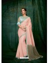 Peach Silk Chiffon Embroidered Party Wear Saree