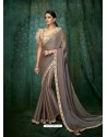 Taupe Dual Tone Silk Georgette Embroidered Party Wear Saree