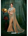 Camel Dual Tone Silk Georgette Embroidered Party Wear Saree