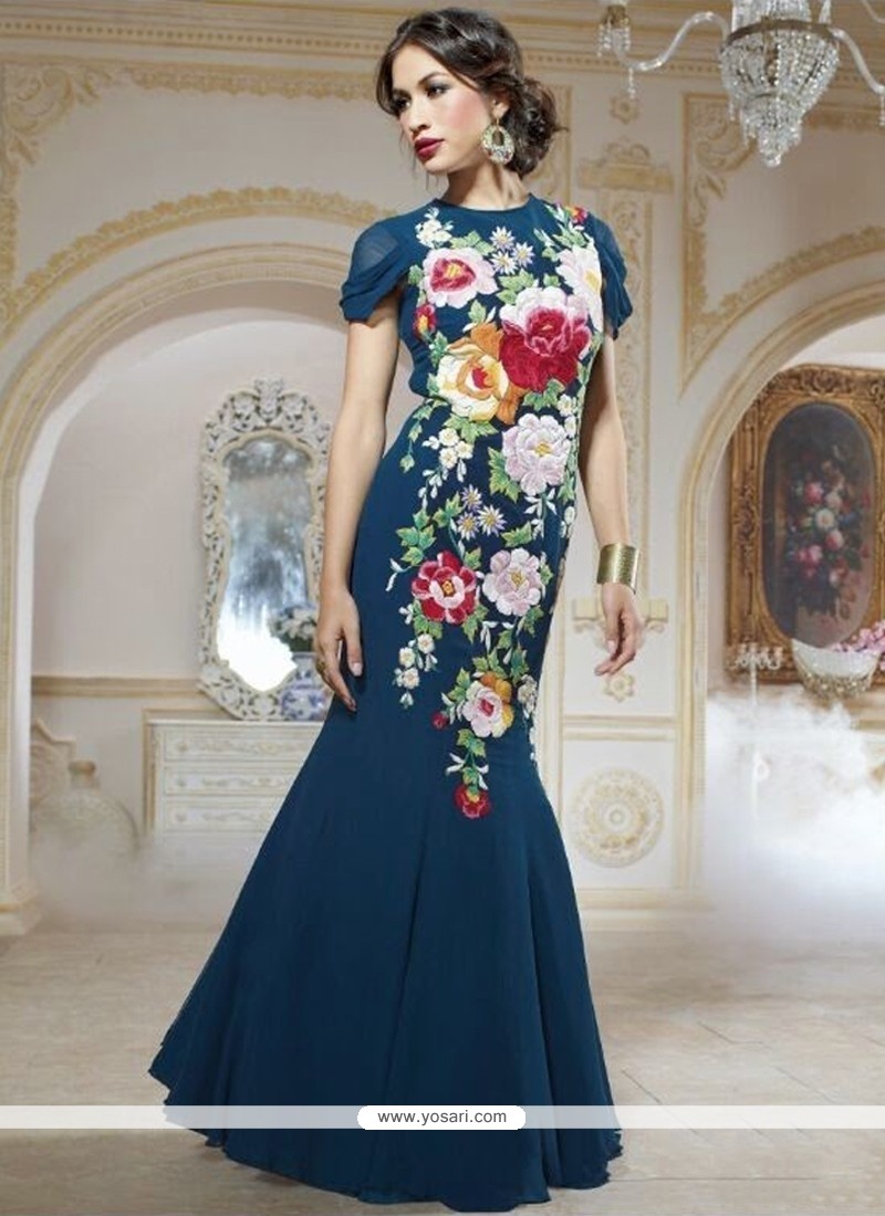 Navy Blue Georgette Designer Gown