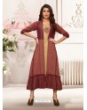 Beige And Maroon Rayon Embroidered Readymade Kurti