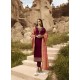 Maroon Satin Georgette Embroidered Straight Suit