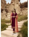Maroon Satin Georgette Embroidered Straight Suit
