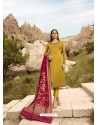 Yellow Satin Georgette Embroidered Straight Suit