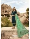 Teal Satin Georgette Embroidered Straight Suit