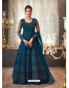 Teal Blue Net Heavy Embroidered Designer Anarkali Suits