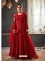 Red Net Heavy Embroidered Designer Anarkali Suits