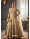 Beige Net Heavy Embroidered Designer Anarkali Suits