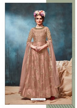 Light Brown Net Stone And Zari Worked Anarkali Suit