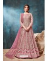 Pink Net Embroidered Party Wear Anarkali Suit