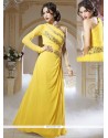 Splendid Yellow Georgette Designer Gown