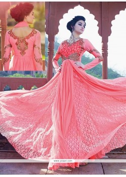 Awesome Pink Net Designer Gown