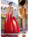 Cream And Red Net Designer Gown