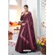 Wine Embroidered Satin Floor Length Suit
