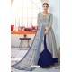 Grey Embroidered Satin Floor Length Suit