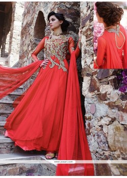 Alluring Red Net Designer Gown