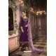 Purple Satin Georgette Zari Worked Straight Suit