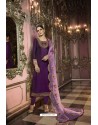 Purple Satin Georgette Zari Worked Straight Suit