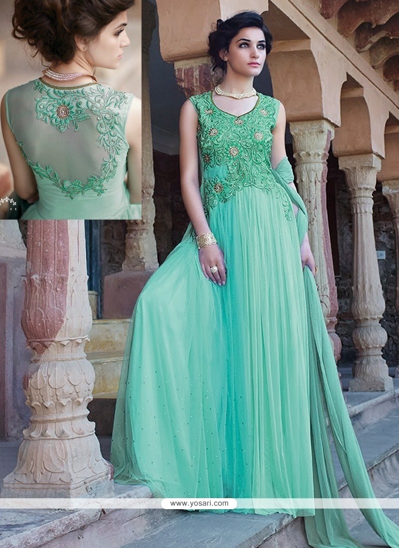 Jaaz Turquoise Blue Net Designer Gown