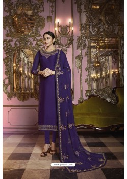 Stylish Purple Satin Georgette Zari Worked Straight Suit