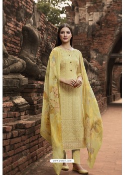 Yellow Pure Georgette Lucknowi Embroidered Straight Suit