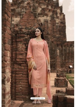 Peach Pure Georgette Lucknowi Embroidered Straight Suit
