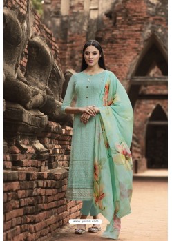 Firozi Pure Georgette Lucknowi Embroidered Straight Suit