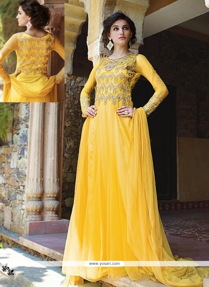 Amazing Yellow Net Designer Gown